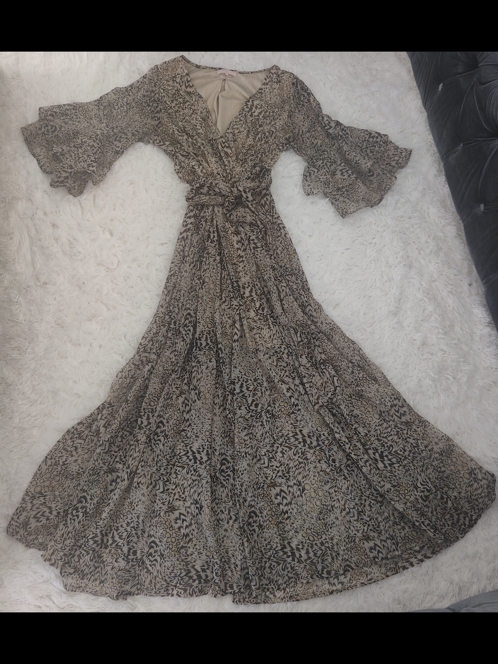 Boho Wrap Maxi Dress in Beige Animal Print - Une Ame